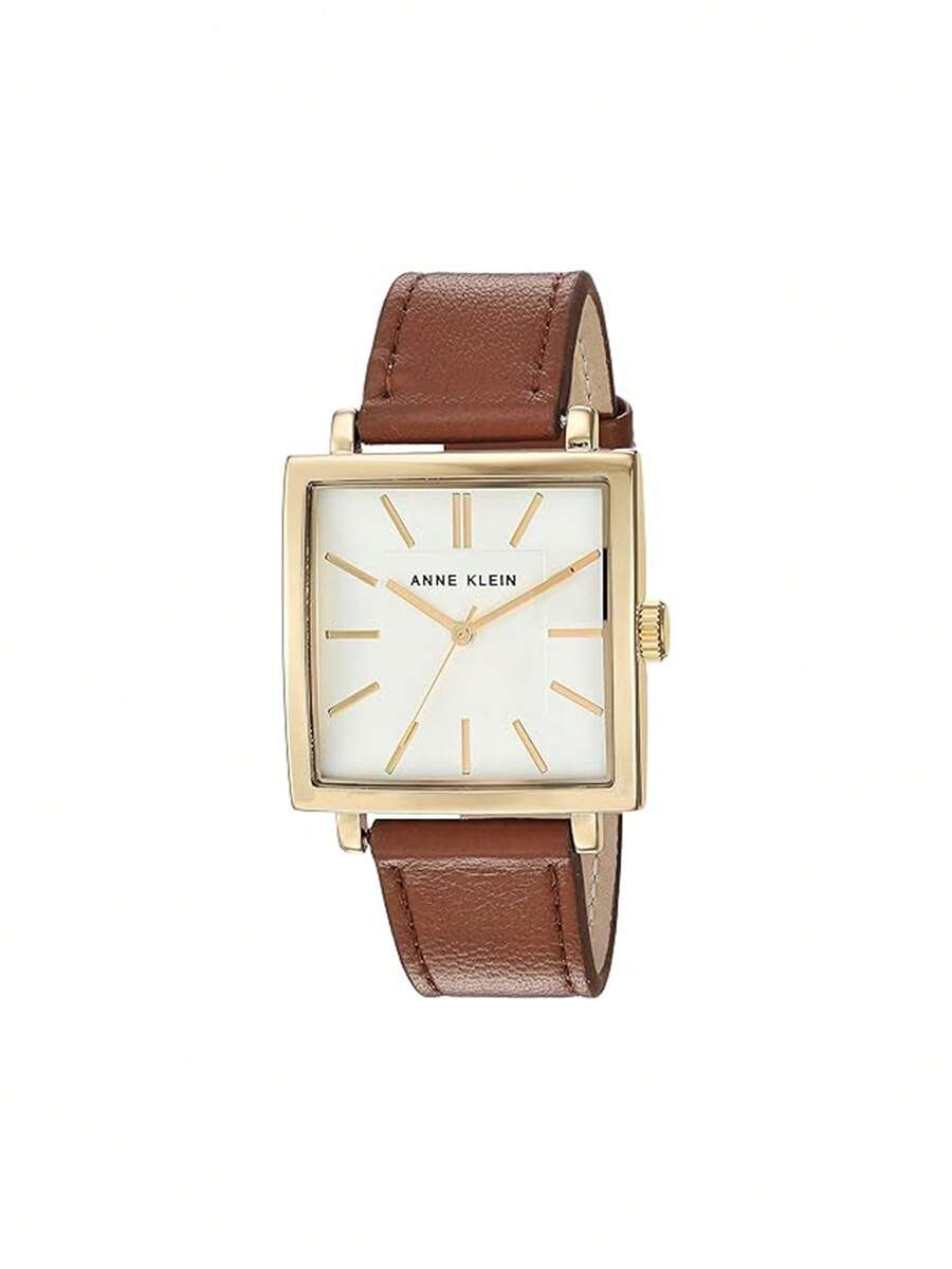 Anne Klein Women's Quartz Metal And Brown Leather Strap Dress Watch AK