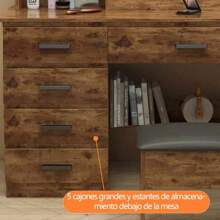 Modern Compact Dressing Table With Mirror 5 Drawers 4 Shelves Led - 棕色 - 查看 4