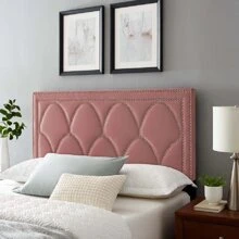 Cabecera para cama tapizada en terciopelo italiano, con decoracion de tachuelas cromadas - Rosa - Ver 2