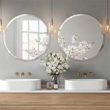 Round Wall Mirror Silver Frameless Decorative Mirrored Glass Vanity With Polished Beveled Edge For Bathroom Living Room Entryway Hallway - 銀色 - 查看 5