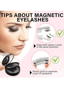 可重复使用的磁性双睫毛套装 - 轻松、自然、防水、无胶、易于佩戴、3D 假睫毛，配有涂抹器，可打造戏剧性的眼妆