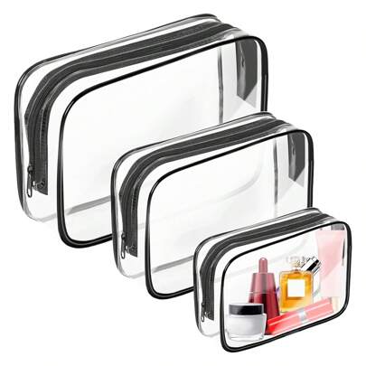 3pcs Waterproof Transparent Cosmetic Bag Set, Essential For Summer Vacation And Travel - Lightweight Multifunctional Zipper Pouch For Women's Toiletries And Accessories