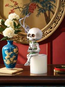 1 件多功能骷髅小雕像，手工制作的骷髅装饰，适用于室内桌面、户外花园和微型景观，非常适合万圣节、哥特式家居装饰和创意展示 - 彩色 - 查看 9