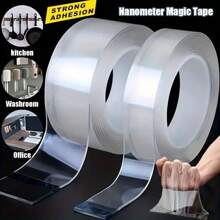 重型、可重复使用、可移除硅胶双面胶带 - 适用于家庭、办公室和汽车的坚固、无痕、可清洗的安装条 - 用于粉刷物品的多用途、透明和纳米粘合剂