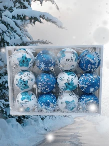 Esfera Navideña color azul y blanco set 12pzs  para arbol de navidad - Azul y blanco - Ver 1