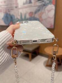 1 个定制 iPhone13/14/Pro Max、Galaxy S24U、A55 手机壳，带有名字、字母、心形彩虹色贝壳图案设计和时尚闪亮水晶串珠可拆卸挂链，适合周年纪念日、情人节、生日、婚礼、母亲节、最好的朋友、送给妈妈/爸爸、女朋友的礼物 - 彩色 - 查看 5