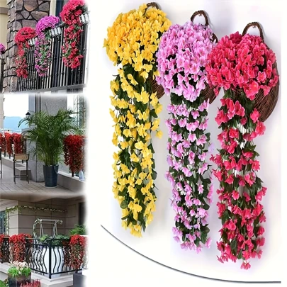 2pcs Wood Grain Fabric Flower Signs, Artificial Dense Hanging Plants For Outdoor Decor, Realistic Vine Floral, Holiday Porch Balcony Decor, Table Decoration, Centerpieces, Artificial Flowers, Plastic Flowers Home Decor Christmas Decorations Room Decor Christmas