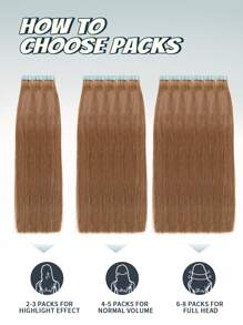 10 lọn tóc nối mini dạng băng dính, tóc thật, màu nâu hạt dẻ, dài 14-22 inch, tóc Remy, băng dính hai mặt vô hình. - S6 - Xem 8