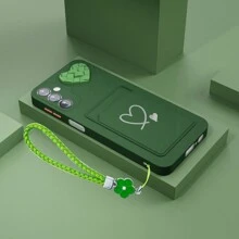 1 个双色按钮亲肤硅胶外壳，带有心形和三叶草设计，DIY 风格，适用于 A54/A14/A33/A02S/A34