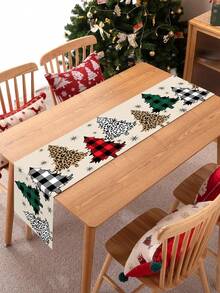1pc Christmas Table Runner, Solid Color Christmas Tree, Black & Red Plaid Border, Red Mini Car & 3 Gnomes Graphic Theme, "Merry Christmas", Made Of Polyester Fabric, For Winter Holiday Family Party, Restaurant & Living Room Table Decor - Multicolor - View 6