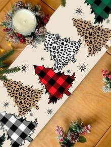 1pc Christmas Table Runner, Solid Color Christmas Tree, Black & Red Plaid Border, Red Mini Car & 3 Gnomes Graphic Theme, "Merry Christmas", Made Of Polyester Fabric, For Winter Holiday Family Party, Restaurant & Living Room Table Decor - Multicolor - View 4