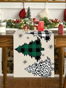1pc Christmas Table Runner, Solid Color Christmas Tree, Black & Red Plaid Border, Red Mini Car & 3 Gnomes Graphic Theme, "Merry Christmas", Made Of Polyester Fabric, For Winter Holiday Family Party, Restaurant & Living Room Table Decor - Multicolor - View 5