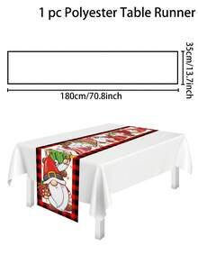 1 khăn trải bàn Giáng sinh, viền kẻ caro có chú lùn giữ quà, họa tiết quả bóng Giáng sinh, dòng chữ "Merry Christmas", chất liệu polyester, trang trí bàn tiệc Giáng sinh mùa đông tại nhà và phòng ăn - Nhiều màu - Xem 12