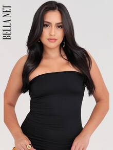 Black Ribbed Strapless Blouse - màu đen - Xem 4