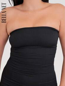 Black Ribbed Strapless Blouse - màu đen - Xem 3