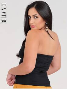 Black Ribbed Strapless Blouse - màu đen - Xem 2