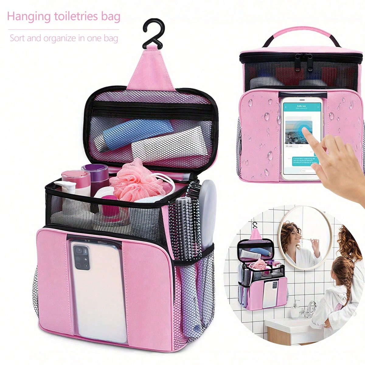 1pc Portable Travel Shower Caddy, Large Capacity Toiletry Organizer Bag, Beach Wash Bag, Camping Wash Bag, Essential For Summer Beach Vacation, School, Dorm, Back To School