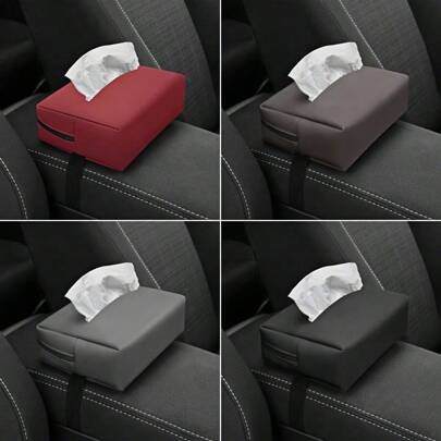 Soporte universal para toallas de papel de coche con cuero PU, bolsa de estilo cajón, parasol montable y caja de reposabrazos (sin toallas de papel incluidas)