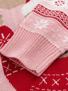 Young Girl Christmas Pink Round Neck Reindeer Striped Children Knitted Sweater Long Sleeve, New Year Pullover For Autumn/Winter - Pink - View 8