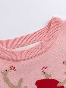 Young Girl Christmas Pink Round Neck Reindeer Striped Children Knitted Sweater Long Sleeve, New Year Pullover For Autumn/Winter - Pink - View 7
