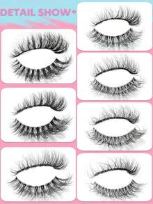 Asiteo 7 Pairs Of New 3D Transparent False Eyelashes With Natural Delicate Faux Mink Lashes, 7 Mixed Styles, Fluffy & Curly, Cat Eye Shape, Suitable For Parties - Black - View 3