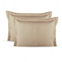 Pair Of Plain Quilted Pillowcases, 2 Pieces, Various Colors - Màu Khaki - Xem 1