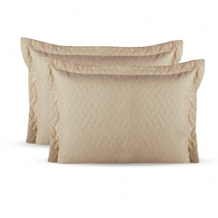 Pair Of Plain Quilted Pillowcases, 2 Pieces, Various Colors - Màu Khaki - Xem 1