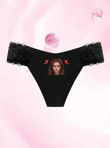 1pc Custom Photo Lace Sexy Low-Rise Panty, Personalized Gift For Girlfriend/Wife, Birthday/Valentine's Day Present, Rave, Bridal Lingerie