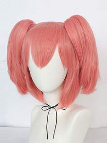 万圣节女士短款粉色双马尾假发，成人耐热合成假发，带刘海，双可拆卸马尾，适合日常派对学校使用，哥特式洛丽塔假发，甜美可爱的公主动漫角色扮演假发，带刘海，经典时尚短款鲍勃假发，带双下巴爪形马尾，适合派对服装假发，女士节日感恩节生日礼物，适合新年 - 粉色 - 查看 5