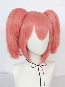 万圣节女士短款粉色双马尾假发，成人耐热合成假发，带刘海，双可拆卸马尾，适合日常派对学校使用，哥特式洛丽塔假发，甜美可爱的公主动漫角色扮演假发，带刘海，经典时尚短款鲍勃假发，带双下巴爪形马尾，适合派对服装假发，女士节日感恩节生日礼物，适合新年 - 粉色 - 查看 4
