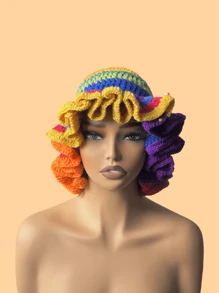 1 件女士手工钩编荷叶边针织贝雷帽，成人软边钟形帽，轻质镂空蕾丝无檐小便帽，有弹性，Y2K 风格，适合日常穿着、摄影、聚会、野餐、户外活动，保暖、防风、保暖耳朵、圣诞节