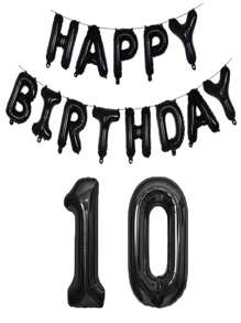黑色生日快乐数字铝箔气球成人生日派对装饰10 11 14 15 16 18 25 30 35 40 50 60 70岁，圣诞节 - 黑色 - 查看 20