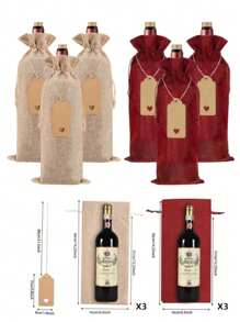 Set de 6/12 bolsas con cordón para botellas de vino, bolsas y etiquetas reutilizables para regalo, para decoración de fiesta de cumpleaños, boda, Navidad, Año Nuevo y suministros para fiestas