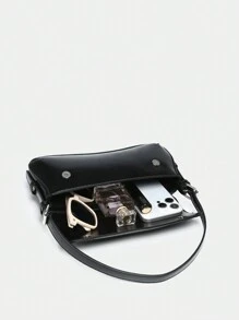 1pc Vintage Fashion Angola Red Exposed Lining Faux Oily Wax Leather Leopard Snake Microsuede Flap Adjustable Shoulder Strap Sling Crossbody Bag, Suitable For Dates, Outings, Parties - 黑色 - 查看 5