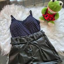 Blouse And Leatherette Shorts Kit - Đen và trắng - Xem 2