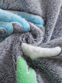 年轻男孩毛绒恐龙图案长袖休闲舒适套头睡衣套装（紫色灯光下发光）