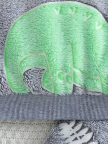 年轻男孩毛绒恐龙图案长袖休闲舒适套头睡衣套装（紫色灯光下发光）