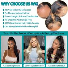 13x4 HD Transparent Lace Frontal Wigs Human Hair For Women Brazilian Virgin 180 Density Bleached Knots Wigs Human Hair Pre Plucked With Baby Hair Natural Black Body Wave Lace Front Wigs Human Hair