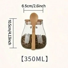 1pc Transparent Glass Storage Jar With Wooden Spoon, Glass Bottle, Available In Multiple Capacities, Mixed Grains & Snacks Sealed Canister, Multi-Purpose Food Storage Container For Dry Goods, Nuts And Spices, Kitchen Supplies