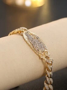 Mexican Jewelry Guadalupe Bracelet Religious Gold Plated With Stones Guadalupe Bracelet ,Guadalupe Thaddeus Bangle,18k Gold Plated Virgin Mary Thaddeus Bracelet - Gold - View 3