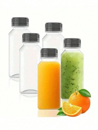 5pcs(Or 1pc) Plastic Juice Bottles With Caps, 8oz 12oz(250ml,350ml),Juice Containers With Lids For Fridge, Reusable Juicing Bottles, Smoothie Bottle, Empty Plastic Juice Bottles, Drink Containers With Lids, Empty Milk Bottles Plastic Smoothie Drink Bottles, Water Bottle, For Outdoor, Camping