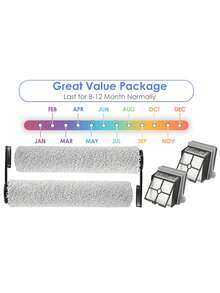 3 个滚刷和 6 个过滤器和 1 个清洁刷、替换刷辊和 HEPA 真空过滤器适用于 Tineco Floor ONE S6/S7 Pro/S7 组合无绳干湿吸尘器、Tineco 清洁液替换部件（不适用于 S7 Steam） - 3個滾刷&6個濾網&1把清潔刷 - 查看 6