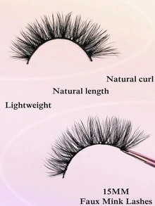 Asiteo 1 Pair 3D Natural False Eyelashes, Fluffy Soft Criss-Cross Lashes, Lightweight For Everyday Wear - Black - View 3