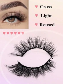 Asiteo 1 Pair 3D Natural False Eyelashes, Fluffy Soft Criss-Cross Lashes, Lightweight For Everyday Wear - Black - View 4