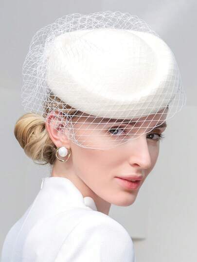 HIMESPORT White Black Wool Felt British Top Fascinator Pillbox Hats For Ladies Women Church Hat Elegant Wedding Tea Party Cocktail Beret Winter Cap Female Derby Hats With Veil