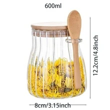 1pc Transparent Glass Storage Jar With Wooden Spoon, Glass Bottle, Available In Multiple Capacities, Mixed Grains & Snacks Sealed Canister, Multi-Purpose Food Storage Container For Dry Goods, Nuts And Spices, Kitchen Supplies