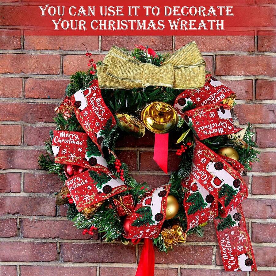 3rolls Christmas Ribbon With Metal Wire Edge, Ribbon With Christmas