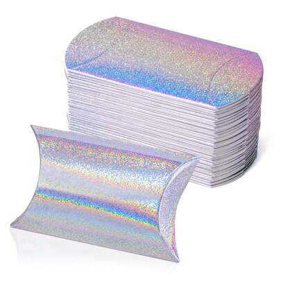 10个迷你纸盒银沙枕形礼品盒，婚礼、节日和生日派对的装饰包装盒，