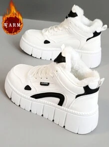 1 Pair Women Multi-Purpose Fashion Solid Color Fleece Thick Warm Winter Casual Leather Surface Waterproof Thick-Soled Casual Sneakers High-Top Snow Boots, Versatile Casual Shoes Outdoor Sports Footwear