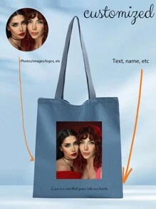 1个可定制可折叠帆布手提袋，轻便休闲购物袋，可定制为纪念品、派对装饰，独特简约时尚，可折叠手提包，适合情人节、万圣节、圣诞节、生日礼物